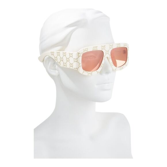 Gucci Designer Cream Gold Logo Statment Sunglasses Italy main image 5
